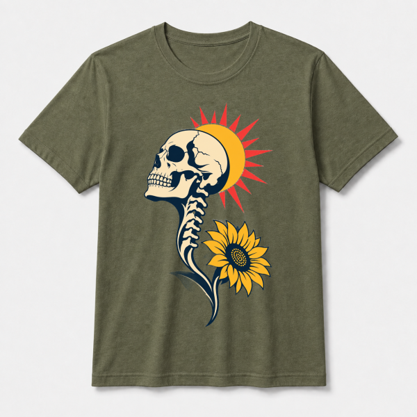 storeops-d4df2b17e0727e07ce9bb584a882a85932a286c15ea73d56f4f87fa94df5ceae Skull Sunflower – Bella Canvas 3001 T-Shirt